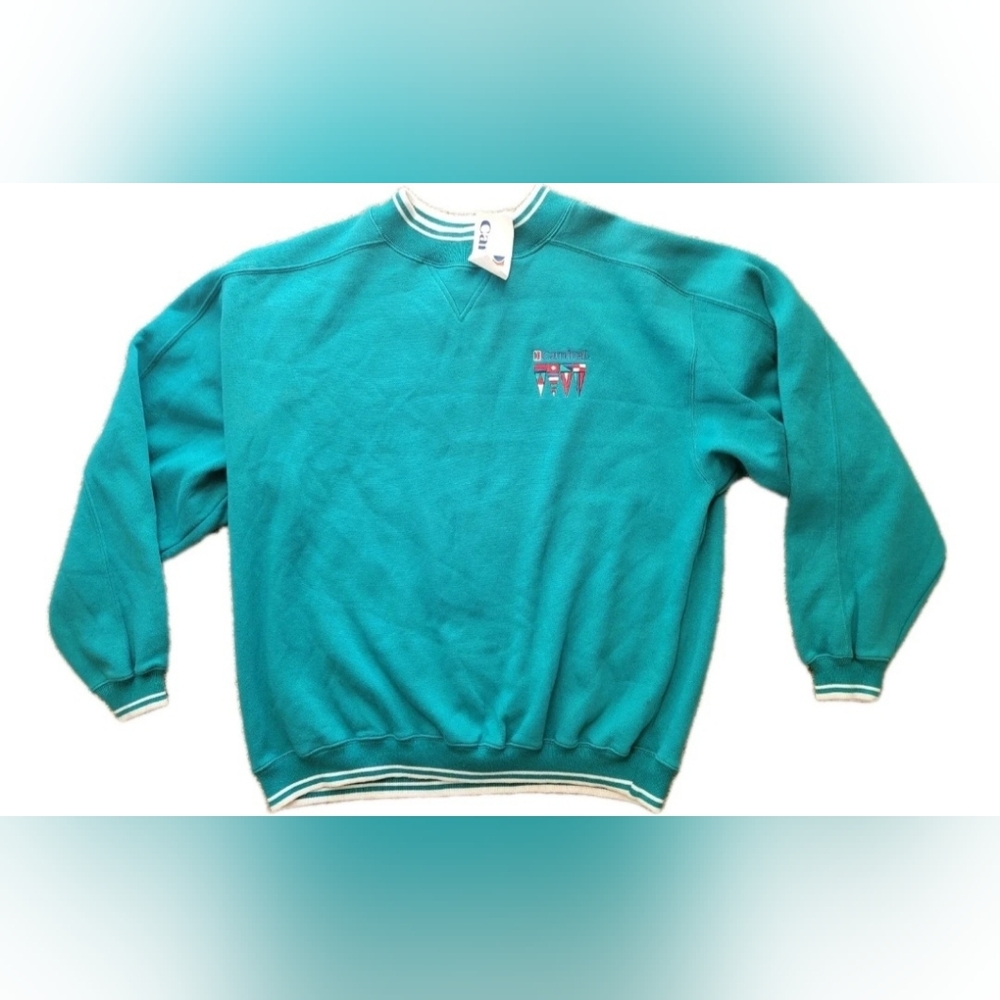 Carnival Cruise Men's Adult Teal Blue Vintage Crewneck Sweater Size L XL New